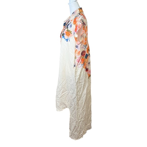 Cristina Vergani Italy Linen Hi-Low Floral Shirt Dress Button-Up Boho Midi Sz L - Picture 3 of 10